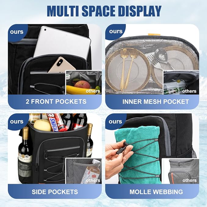 Backpack Cooler Insulated Leak Proof, Lightweight Soft Sided Cooler Backpack for Men Women, Waterproof Beach Cooler Bag Lunch Backpack for Camping Hiking Picnic Fishing Travel Outdoor