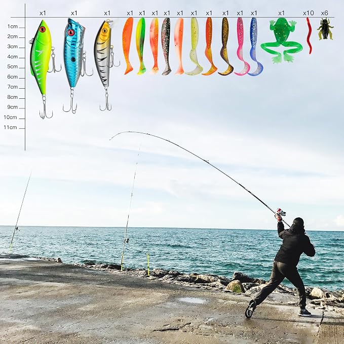 WITOROR Fishing Lures, Tackle Box with Tackle Included, Crankbaits, Spoon, Hooks, Weights & Other Accessories, Fishing Bait Lure Gear Kit Gifts for Men Bass Freshwater