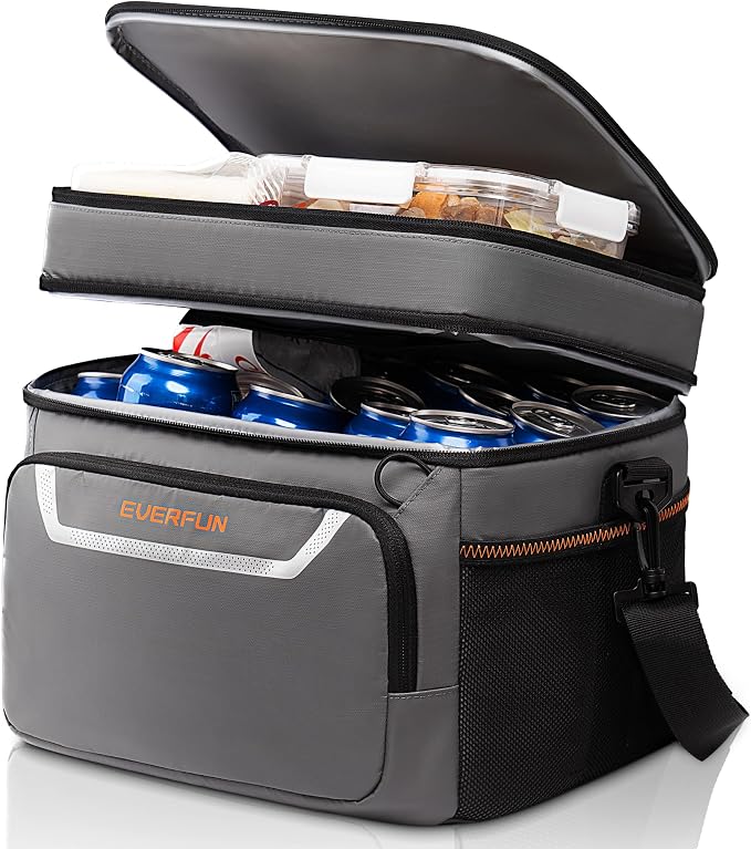 EVERFUN Small Compact Cooler Bag 24/48 Can Insulated Lunch Box Double Deck Soft Leak-Proof Waterproof Collapsible Ice Chest for Men Women Work Travel Car Trip Picnic Beach