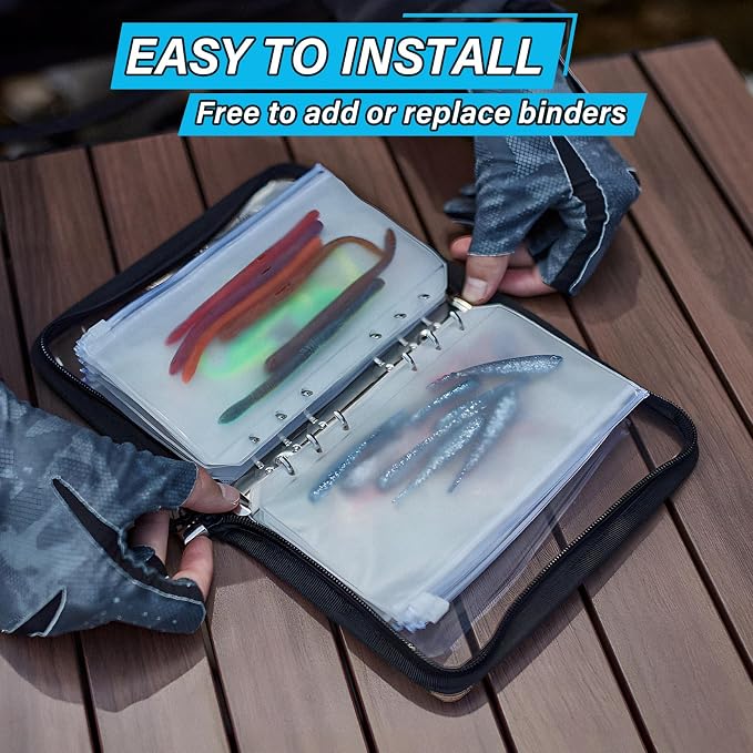 THKFISH Fishing Bait Binder, Clear Soft Plastic Bait Bags with 15pcs Thickened Ziplock Bag Storage for Hooks, Sinkers & Fishing Accessories