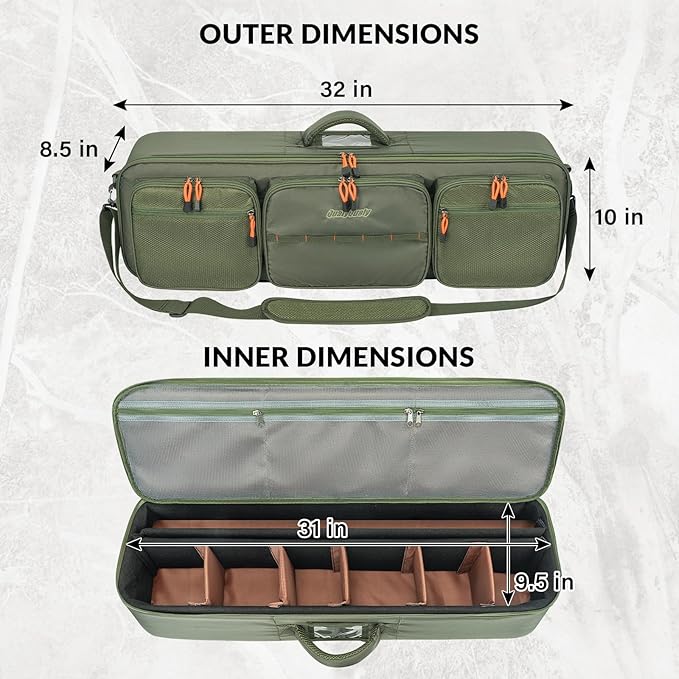 QualyQualy Fly Fishing Rod Travel Case, Heavy-Duty Fly Rod Bag Padded Protection & Portable Travel Fishing Rod Case with Shoulder Strap