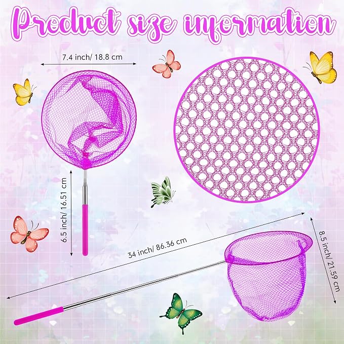 Sosation Kids Telescopic Butterfly Fishing Nets Colorful Bug Catching Nets Outdoor Tools for Catching Butterfly Insects Bug Fish Ladybird, Extendable from 6.5 Inch to 34 Inch