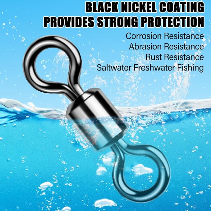 Alwonder Fishing Barrel Swivels 20 to 50-Pack Swivels Fishing Tackle Freshwater Saltwater Swivel Rolling Swivel Heavy Duty Black Nickel Stainless Steel Lures Leaders Line Connectors Terminal Tackle