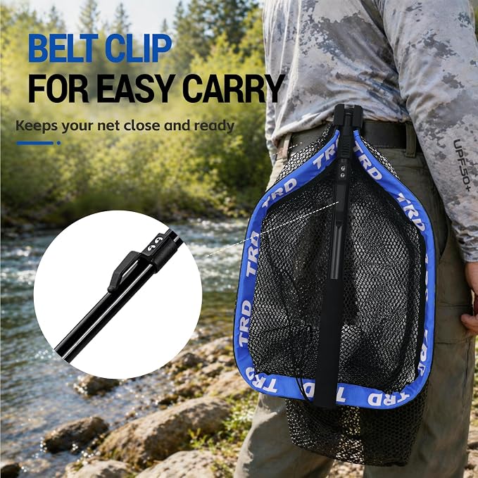 AluFloat X1 Fishing Net with Handle (Fish Net) - Floating Foldable Rubber-Coated Deep Mesh Landing Net for Bass & Fly Fishing - Fishing Gear, Kayak Accessories, Fishing Accessories