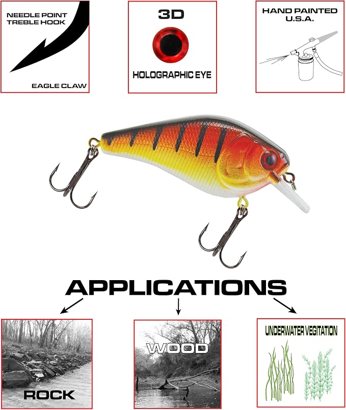 Luck E Strike 2 Inch Square Bill Crankbait, Made in The USA