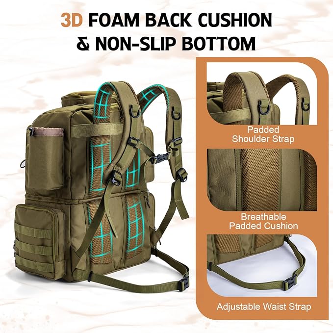 Goture Fishing Backpack, 53L 600D Water-Resistant Insulated Tackle Backpack with Cooler, Rod Holders, 8 Lure Pockets, Rain Cover, Gear Storage Large Fishing Bag for Camping Hiking(Without Tackle Box)