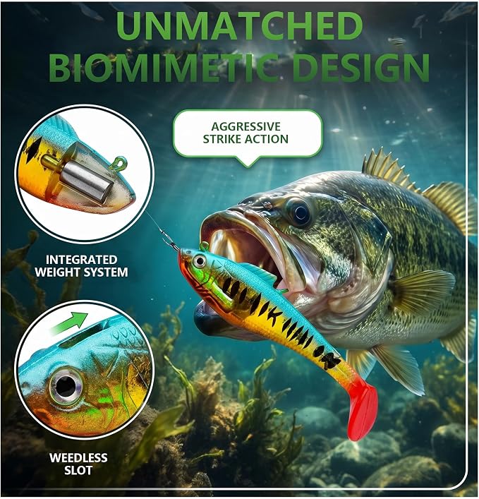 Soft Fishing Lures for Bass Fishing:Pre-Gigged Swim Baits for Saltwater or Freshwater.Soft Plastic Fishing Accessories.