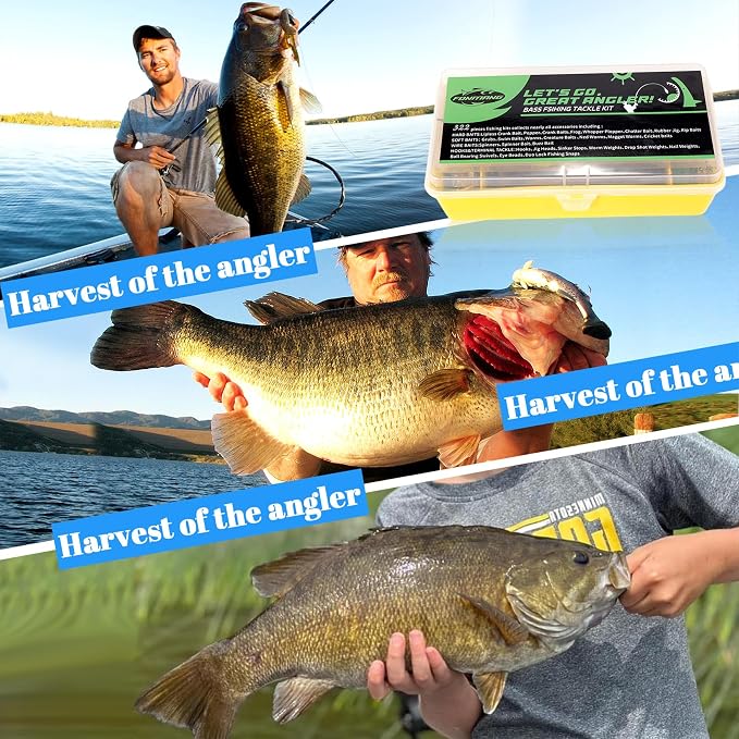FONMANG 322-Piece Fishing Lures Kit - Buzz Bait/Spinner Baits/Jig/Frog, Fishing Tackle Box with Tackle Included, Soft Bait/Hooks/Weights, Fishing Gear Lure Kit Gift for Men Freshwater Bass Trout