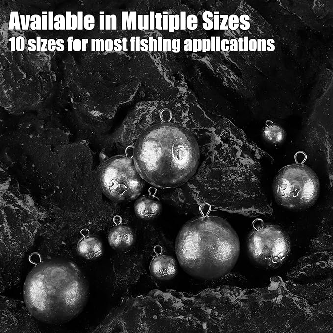 Dr.Fish Cannonball Sinkers Saltwater Lead Fishing Weights Round Ball Sinkers Trolling Downrigger Weights Bottom