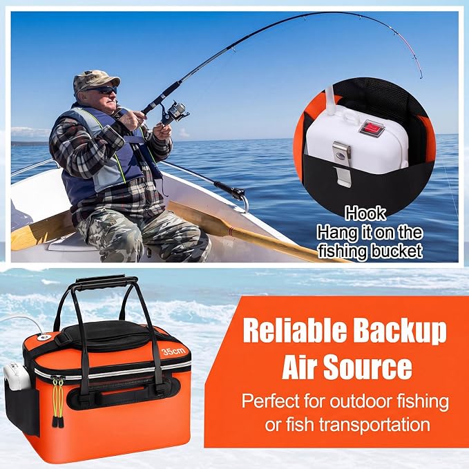 2 Pcs Fishing Bucket and Live Bait Aerator, Foldable Multi Functional Live Bucket Portable Quiet Aerator Outdoor Camping Fishing EVA Bag