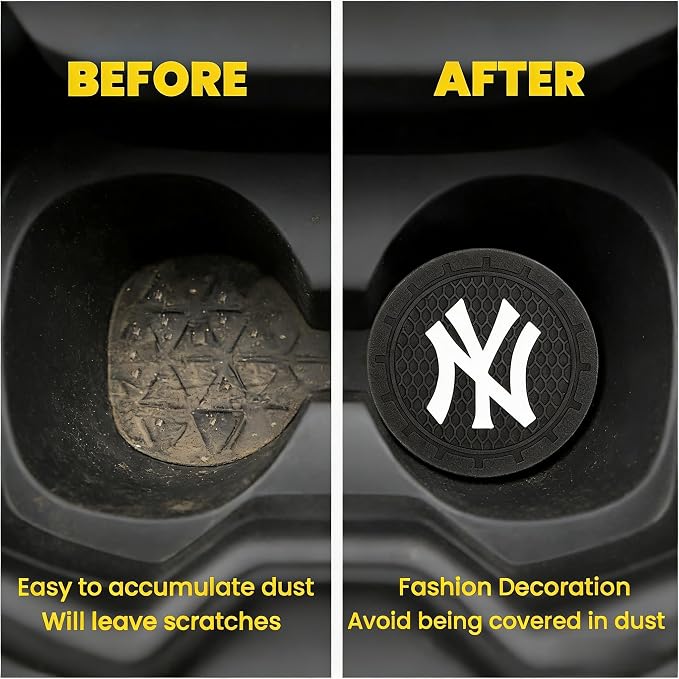 2 Pack Yankees Car Cup Holder, Non-Slip Cup Coasters for New York NY Baseball Fans Fashion car Interior Accessories,Decorative Car Cup Mat, Diameter 2.75 Inch
