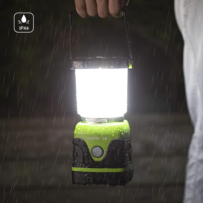 Lepro 1000LM Battery Powered LED Camping Lantern, Green Tent Light with 4 Light Modes, Camping Essentials, Waterproof Lantern Flashlight for Camping, Emergency Light, Power Outages, Not Rechargeable