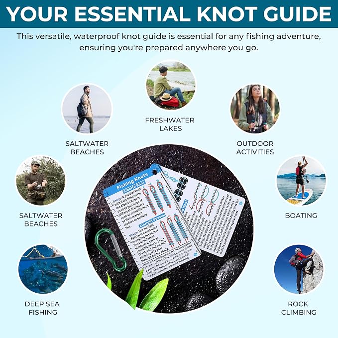 Simple Fishing Knot Tying Tool: 25 Ways Easy Waterproof Knots Cards – Portable Pocket Guide for Beginners, Essential Fishing Gear for Saltwater & Fly Fishing, Fishing Gift for Men, Kids, Boy Scouts