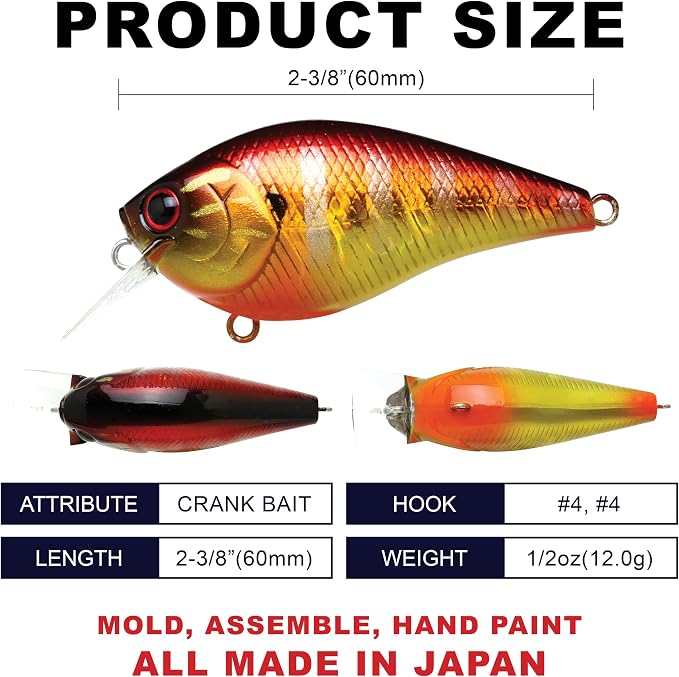 LUCKY CRAFT LC 1.5 Silent Squarebill Crankbait Fishing Lure, 2-3/8", Bass Fishing Lures for Freshwater, Hard Crankbait with Treble Fishing Hooks, Fishing Accessories