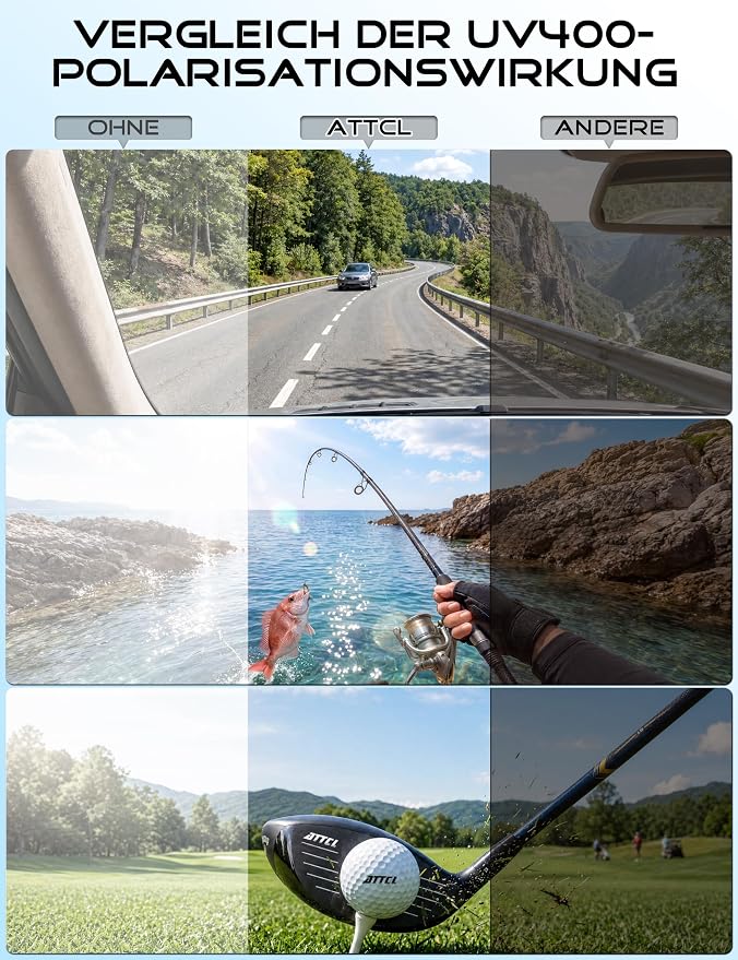 ATTCL Polarized Sunglasses Men Sports: UV Protection Lightweight TR90 Frame Anti-Slip Wrap-Around for Driving Fishing Golf