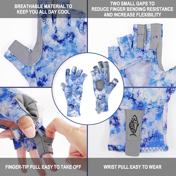 Palmyth UV Protection Fishing Fingerless Gloves UPF50+ Sun Gloves Men Women for Kayaking, Hiking, Paddling, Driving, Canoeing, Rowing