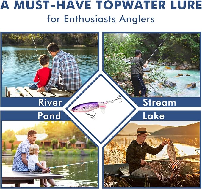 TRUSCEND Popobait Easy Catch Fishing Lures with BKK Hooks, Instant Startup, Longer Cast, Balanced Spray/Sound/Swim, Plopper Topwater Lures for Bass, Trout, Pike, Walleye, Freshwater Saltwater Fishing