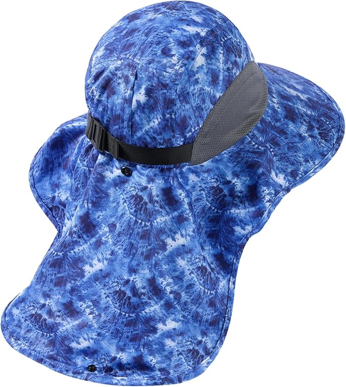 BASSDASH UPF 50+ Unisex Water Resistant Wide Brim Sun Hat with Large Neck Flap Ponytail Fishing Hat for Men Women