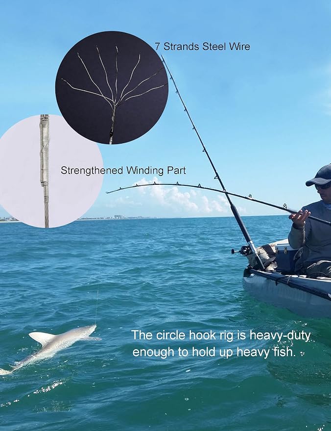 Circle Hooks Rigs Saltwater Steel Leader Wire, 25pcs Heavy Duty Circle Hook with Leader Wire Bass Catfish Fishing Lure Rig