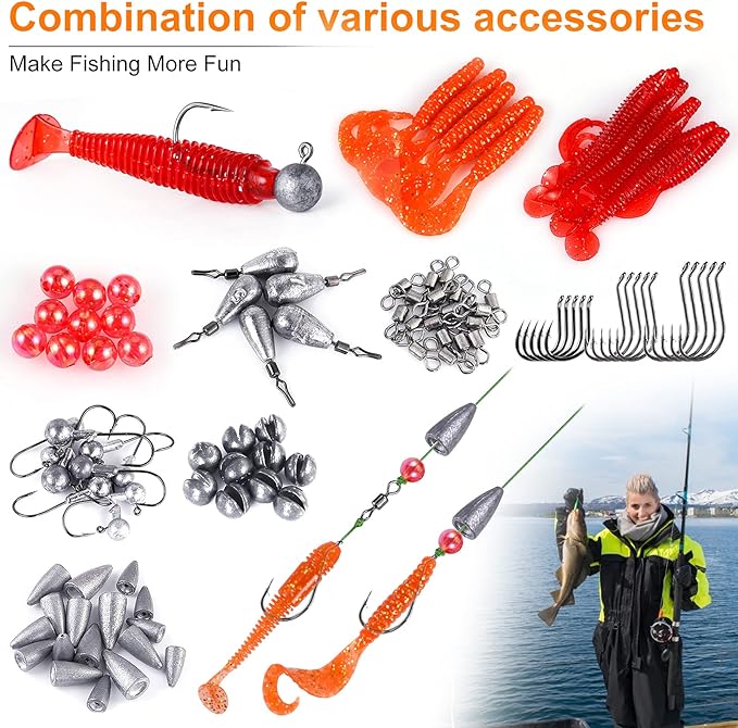 PLUSINNO Fishing Lures Fishing Tackle Box Fishing Gifts for Men, Bass, Trout Fishing Accessories Kit for Saltwater & Freshwater Fishing Gear Including Topwater Lures, Hooks, Spinnerbaits