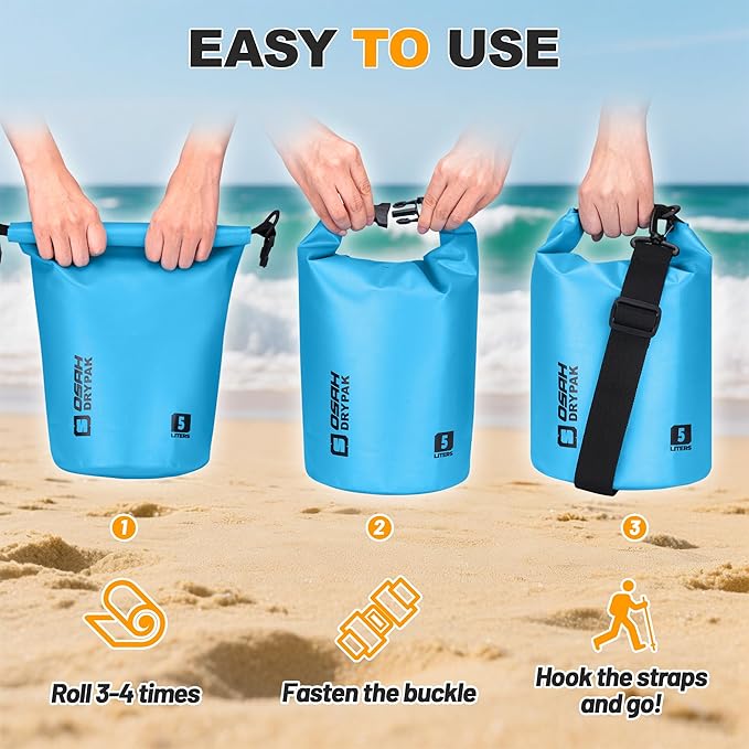 Waterproof Dry Bag, 5L/10L/20L/30L/40L Roll Top Lightweight Storage Backpack with Phone Case for Women & Men, Floating Waterproof Sack for Travel, Swimming, Kayaking, Paddle Board, Camping & Beach