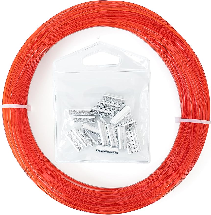BLUEWING 50/100yd Outrigger Line Rigging Kit Mono with 20pcs/40pcs Aluminum Sleeve Crimps and 1.9mm 400LB Test Monofilament Fishing