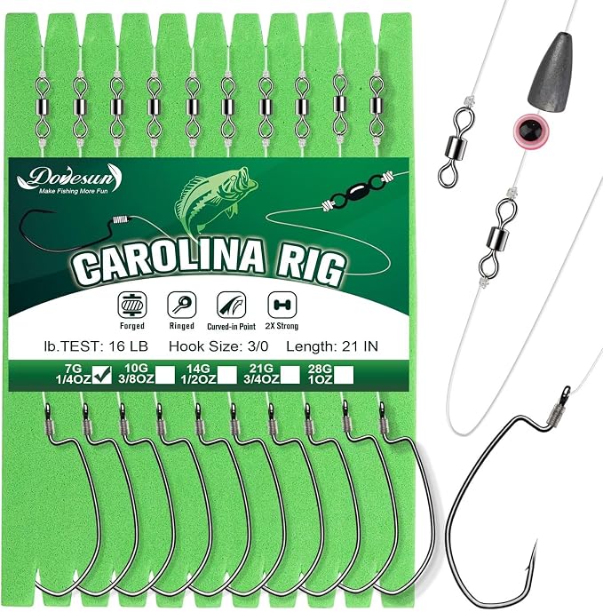 Dovesun 10/5PCS Ready Tied Carolina Rig Kit for Bass Fishing Catfish Rig Catfish Hook Kit with Bass Hooks, Swivel, Fluorocarbon Line, Weights