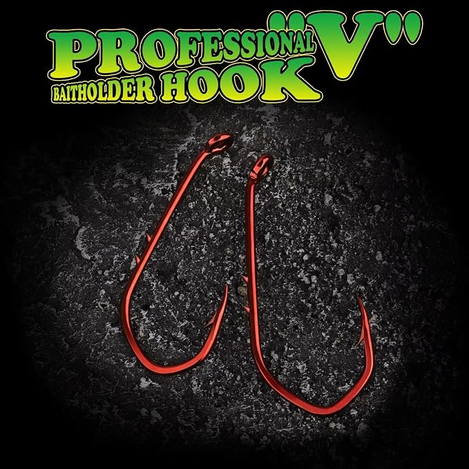 LUCKYFISHING Baitholder Fishing Hooks Saltwater Freshwater 100/80/70/60pcs Professional V Bait Holder Hooks for Bass Trout Crappie Soft Live Baits Black Red with Size 1 2 4 6 8 1/0-6/0