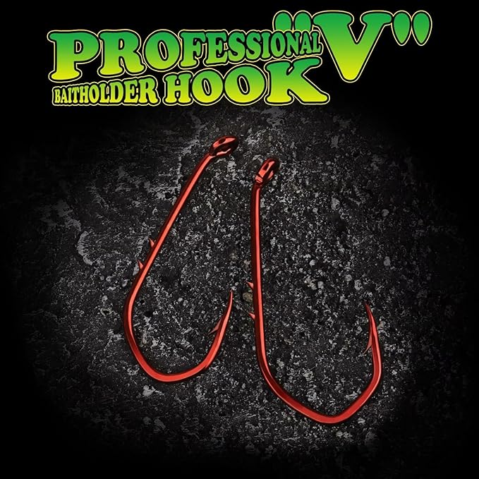 LUCKYFISHING Baitholder Fishing Hooks Saltwater Freshwater 100/80/70/60pcs Professional V Bait Holder Hooks for Bass Trout Crappie Soft Live Baits Black Red with Size 1 2 4 6 8 1/0-6/0
