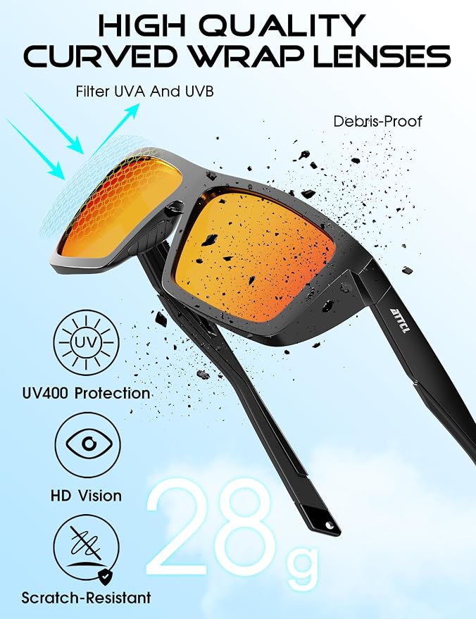 ATTCL Sports Polarized Sunglasses for Men: Secure Anti-Slip Lightweight TR90 Square Frame UV Protection for Driving Fishing