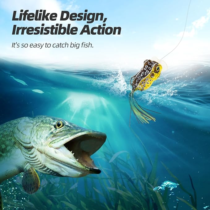 Soft Frog Lures, Topwater Swimbaits for Bass Fishing, Realistic PVC Design, Weedless Hooks, Perfect for Freshwater & Saltwater, Effective Fishing Lures for Pike & Snakehead