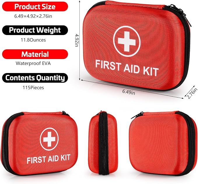 115 Piece Hard-Shell Portable EVA Emergency Medical Kit, Suitable for Home, Travel, Outdoor, Camping, Office, Car, Hiking, and School (115 Pack)