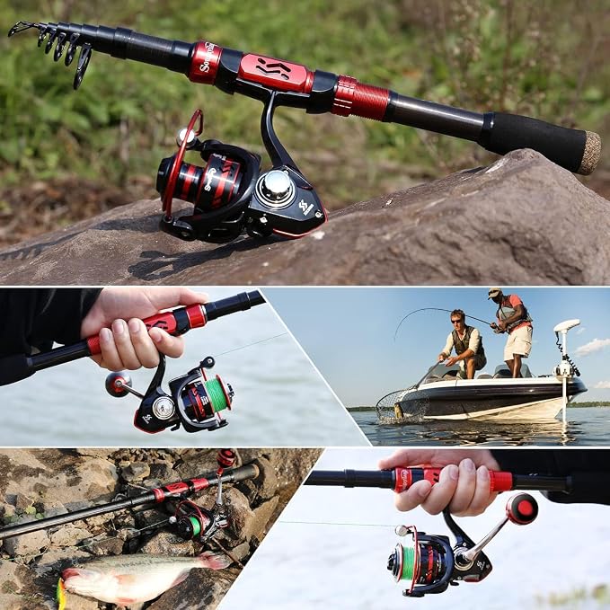 Sougayilang Fishing Rod and Reel Combo Set with Telescopic Fishing Pole Fishing Accessories and Carrier Bag for Saltwater Freshwater-2.1M Rod 2000 Reel with Bag