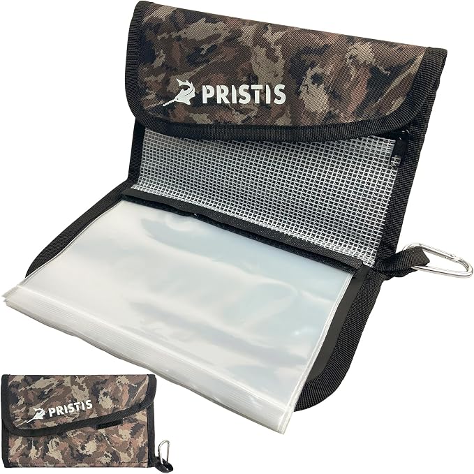 Pristis Fishing Soft Lure Storage Binder Bag, Plastic Bait Organizer Wallet Case with 6 Transparent Pocket Sleeves for Worm Rigs Lines, Durable Tackle Accessory for Saltwater Freshwater