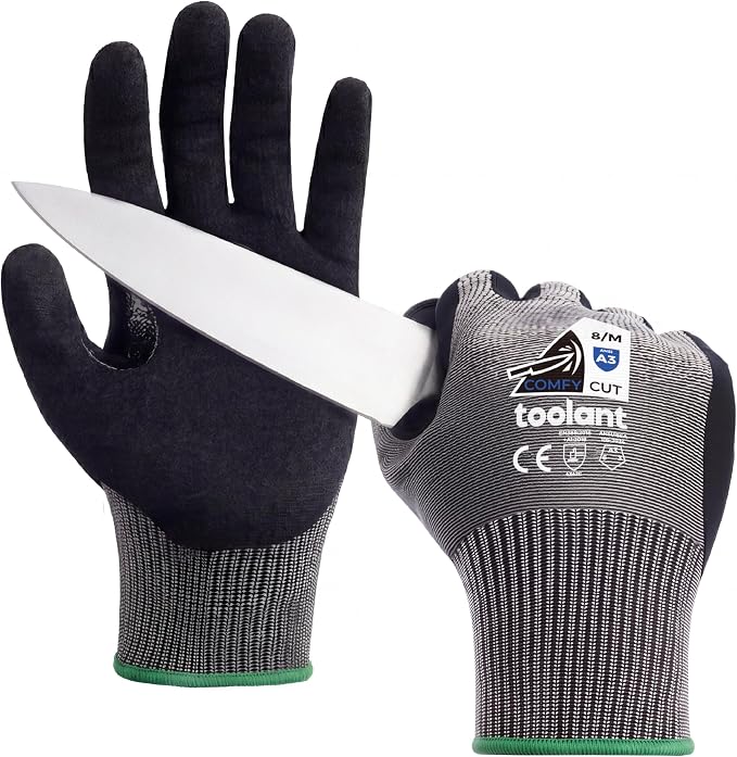 toolant ComfyCut A3 Cut Resistant Work Gloves, ANSI & EN388 Certified Protection with Superior Comfort, Fiberglass-Free, Touchscreen & Flexible Grip, for Fishing, Gardening, DIY, Assembly, XX-Large