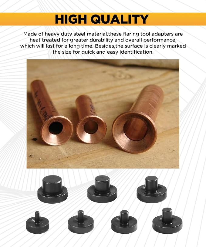 7PCS Double Flare Tool Adapters,Car Accessories Tubing and Flaring Tool Kit Replacement Head,Tubing and Flaring Tool Kit,Fit for 3/16,1/4,5/16,3/8,7/16,1/2,5/8 Inch Tube Expander Flaring