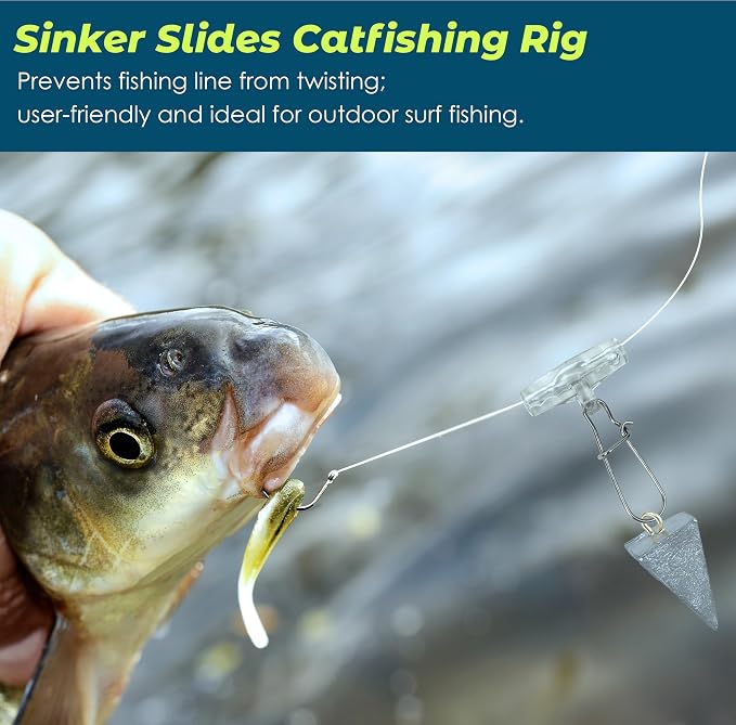 Sinker Slides Stainless Steel Fish Line Clips with Dou Lock Snaps, Suitable for Varieties of Fishing Gears, Fish Lures Sinkers Floats Split Shot Swivel Hook Fishing Tackle Catfish Rig
