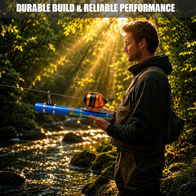 Fishing Catapult Rod, Portable Catapult Fishing Pole with Reel & Metal Lure, Complete Casting Kit with 2 Latex Tubes & Carry Bag for Saltwater and Freshwater Fishing Gear