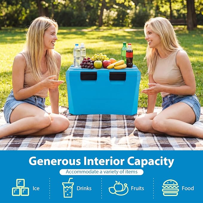 COSTWAY Insulated Portable Cooler, Hard Shell Ice Chest w/ 2 Cup Holders, Bottle Opener, Drain Plug, 3-Day Ice Retention, Outdoor Leak-Proof Dry Box for Beach, Camping, Fishing, Picnic