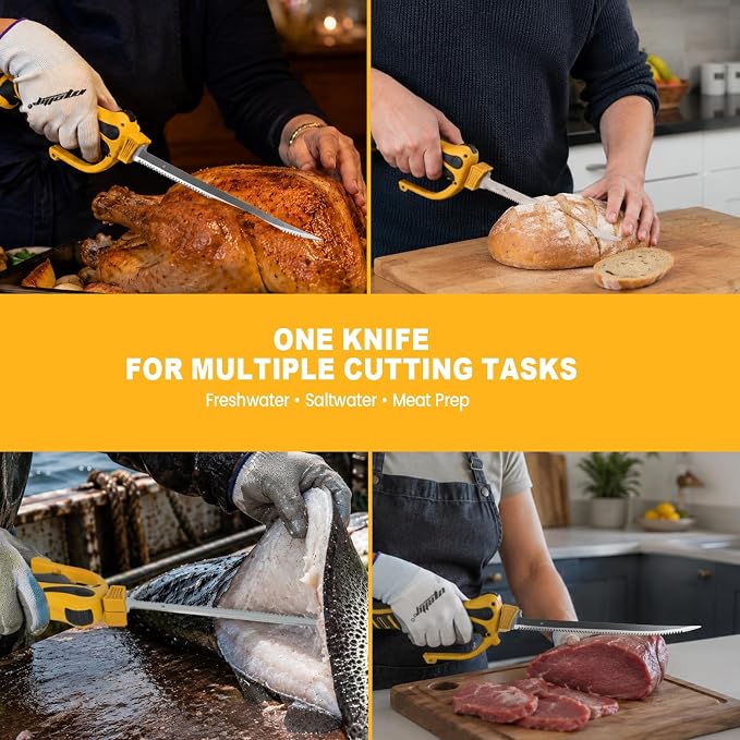 Mellif Electric Fillet Knife for Fish, 12V Cordless Fish Fillet Knife with 7" & 9.5" Sharp Blades, fillet knife for fish, Non-Slip Grip Handle, Safety Lock, 2 Rechargeable Batteries, Quick Charger & Carry Case for Fishing and Filleting