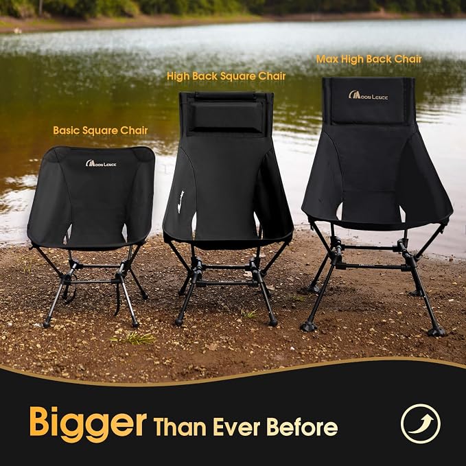 MOON LENCE Oversized High Back Camping Chair for Adults, Height Adjustable Folding Camp Chair | 400 lbs Capacity & 5.4 lbs Weight, Hidden Pillow Pocket Wide Seat for Camping Fishing Overlanding, Black