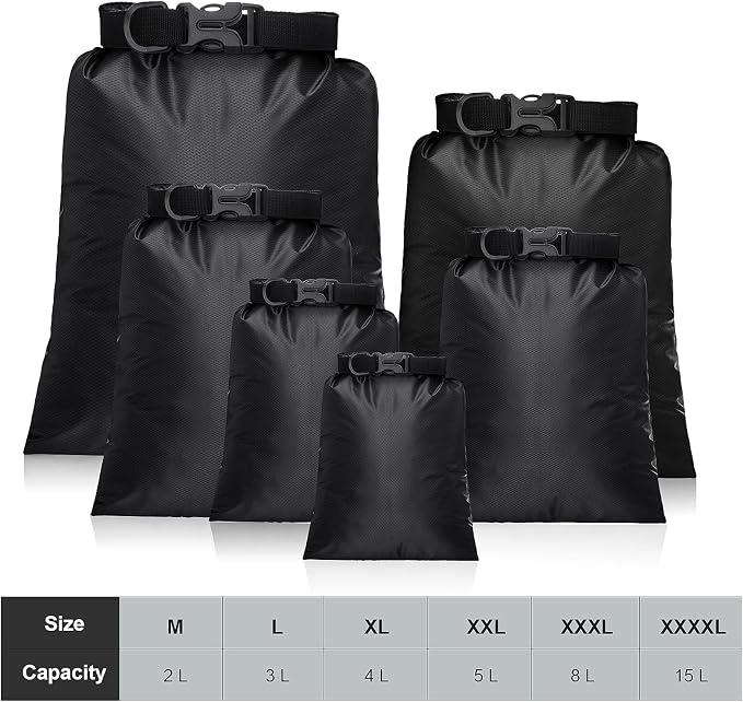 Shappy 6/12 Pcs Waterproof Dry Bags, Lightweight Outdoor Waterproof Dry Stuff Sacks 15/8/5/4/3/2 L and Long Adjustable Shoulder Strap for Kayaking Rafting Boating Hiking Camping