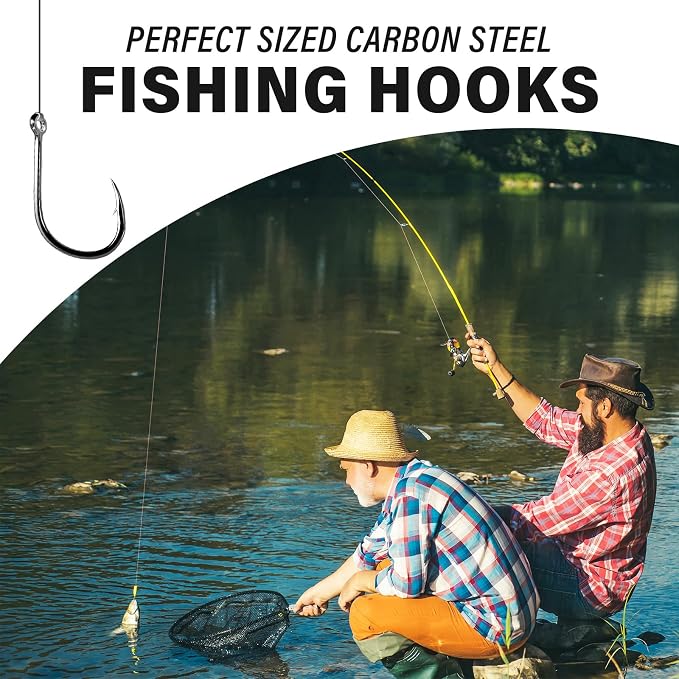 50PCS Sharp Barbed Fishing Hooks, High-Carbon Steel Ultra-Strong, Single Size with Hole for Easy Tying, Secure Portable Box Included – Ideal for Bank Fishing, Lure Fishing & All Conditions