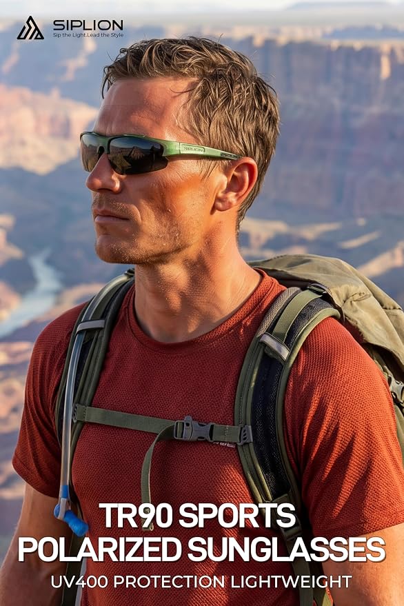 SIPLION Polarized Sunglasses Men Sports: UV400 Protection Anti-Slip Wrap-Around TR90 Frame for Driving Fishing Golf Running