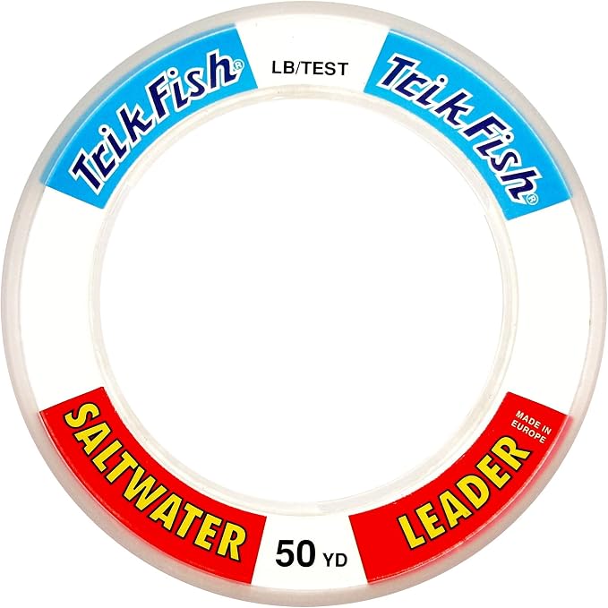 TrikFish Monofilament Leader Line for Saltwater Fishing - Premium Mono Leader Fishing Line - Saltwater Leader Material - Clear, High-Strength & Abrasion Resistance, User-friendly Wrist Spool - 50 Yard