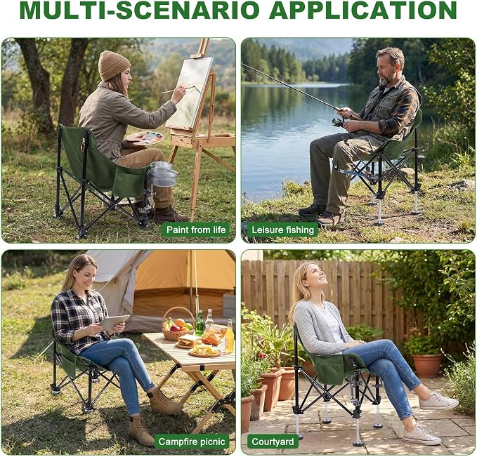 Folding Fishing Chair with Complete Accessories, Portable Camping Chair for Outdoor Fishing, 220LBS Load-Bearing, Non-Slip All-Terrain Design with Storage Bags, Carbon Steel Fishing Chair