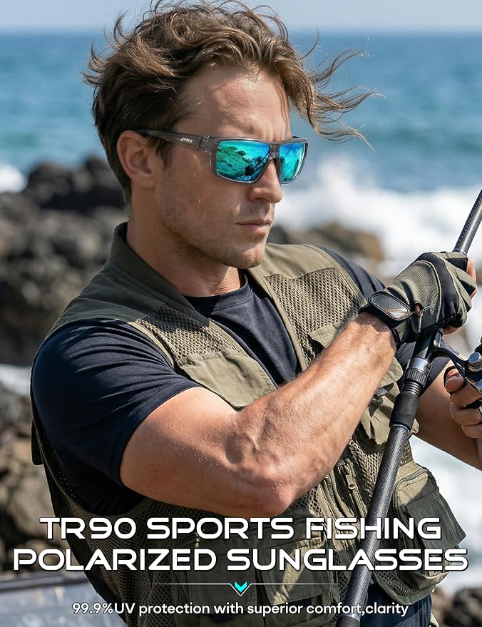 ATTCL Polarized Sunglasses Men for Fishing: UV Protection Lightweight TR90 Sports Wrap Sun Glasses Driving Golf Running
