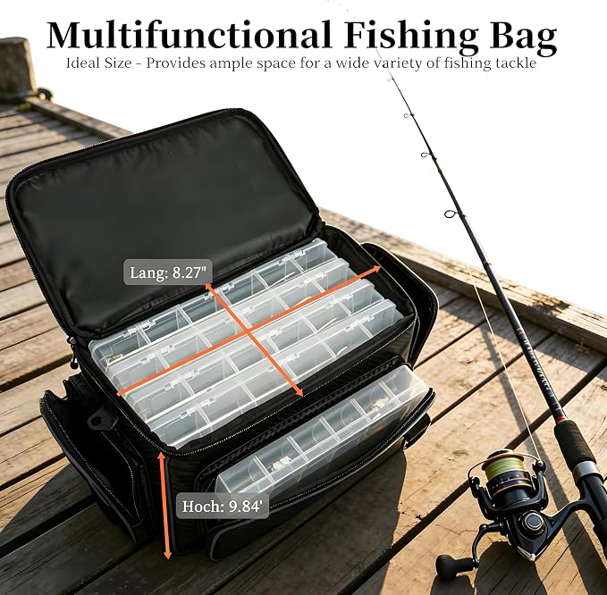 Fishing Tackle Bags - Saltwater & Freshwater Fishing Bags - Waterproof, Padded Shoulder Strap - Gear Storage