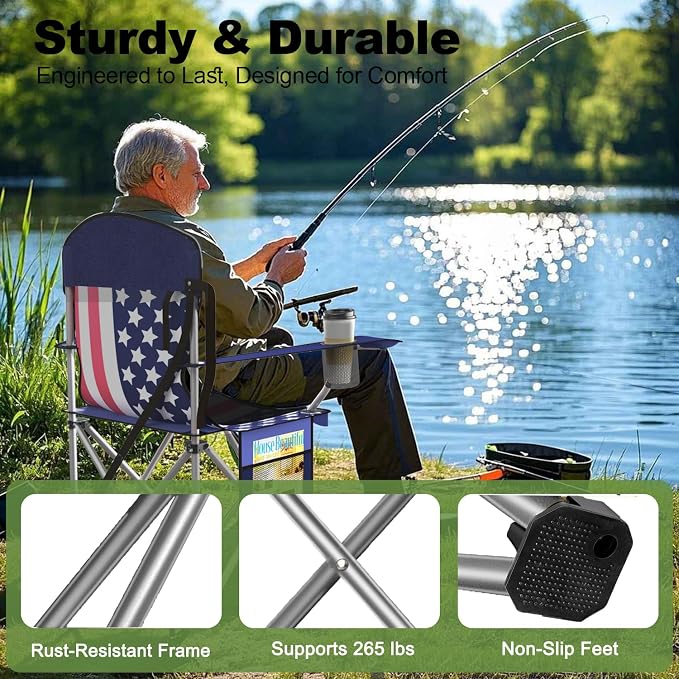 VTOY Folding Camping Chairs Durable 600D Oxford, Portable Outdoor Chair with Cooler Pouch, Cup Holder & Storage Pocket for Camping, Beach, Fishing