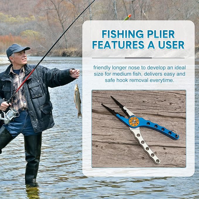Lasnten 2 Pcs Fishing Pliers Saltwater Braid Cutters 7.8 Inch Fishing Hook Remover Split Ring Fishing Tools with Sheath and Lanyard Gear Gifts for Fish Line Cutting Boat Fly Ice Fishing Accessories